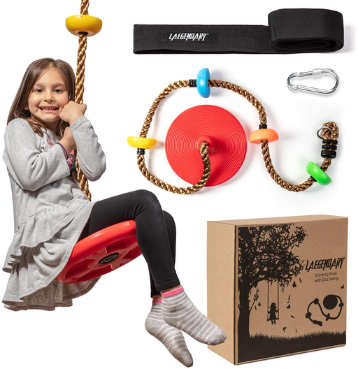 Climbing Rope Tree Swing with Platforms and Disc Swings Seat - Playground Swingset Accessories Outdoor for Kids - Trees House Tire Saucer Swing outside Playset Toys - Carabiner and 4 Ft Tree Strap Sporting Goods > Outdoor Recreation > Climbing LÆGENDARY Multicolored  