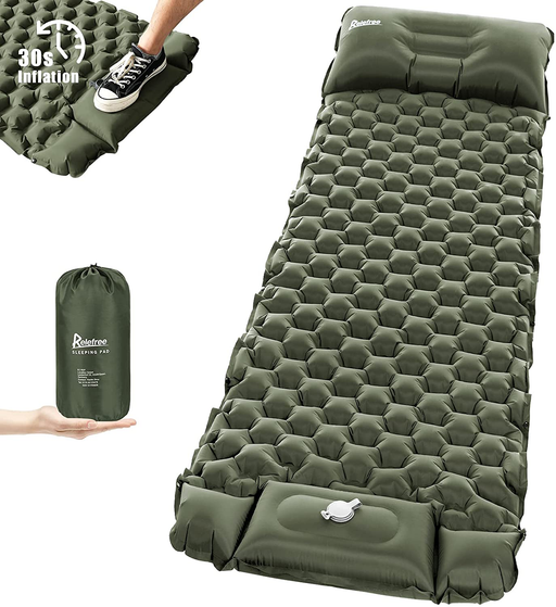 Relefree Sleeping Pad for Camping Built-In Pump Camping Pad Ultralight Waterproof Sleeping Mat with Pillow Durable Camping Mattress Hiking Pad for Travel, Backpacking Camping Mat Sporting Goods > Outdoor Recreation > Climbing > Climbing Webbing Relefree   