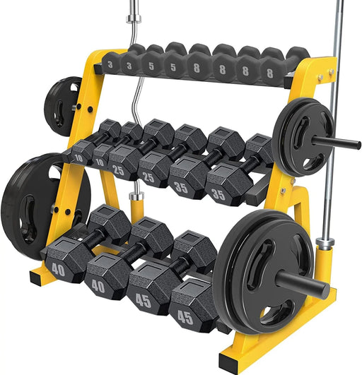 Kipika Heavy Duty Dumbbell Rack Multifunctional, Weight Rack for Dumbbells, Home Gym Equipment, Suitable for Storage of Dumbbell, Barbell Plate, Barbell Bar, Yellow/Black Sporting Goods > Exercise & Fitness > Weight Lifting > Free Weight Accessories Kipika   