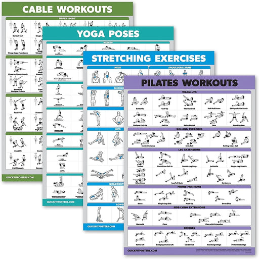 Palace Learning 4 Pack - Cable Machine Workouts + Yoga Workouts + Stretching Exercises + Pilates Exercises - Set of 4 Workout Charts (LAMINATED, 18” X 24”) Sporting Goods > Exercise & Fitness > Yoga & Pilates > Pilates Machines 4-CBLE-YGA-STR-PIL   